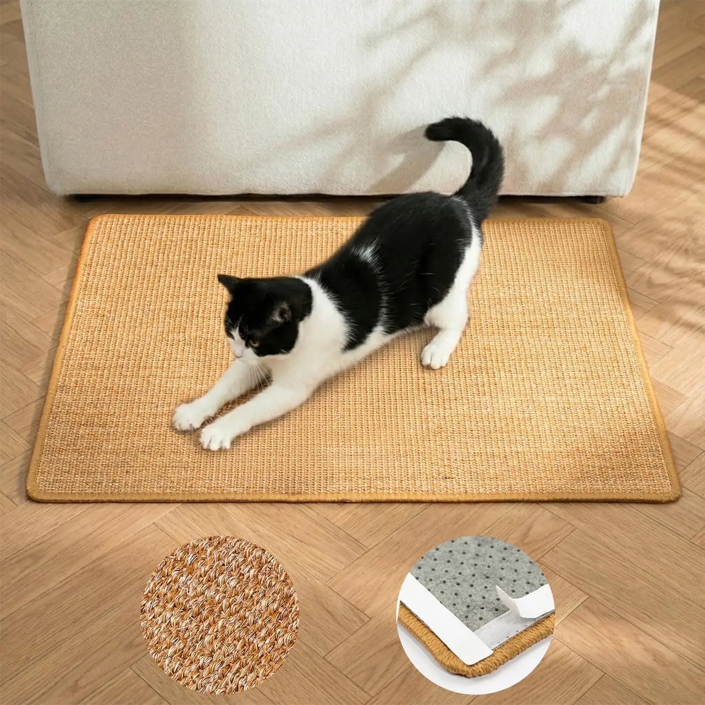 Sisal Cat Scratcher Mat, Wall Mounted Scratch Pad for Indoor Cats, Furniture Protector, Medium Brown
