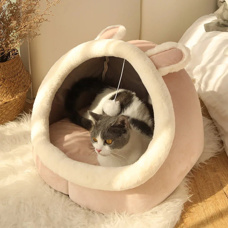 Deep Sleep Cartoon Cat Cave Bed, Foldable & Washable