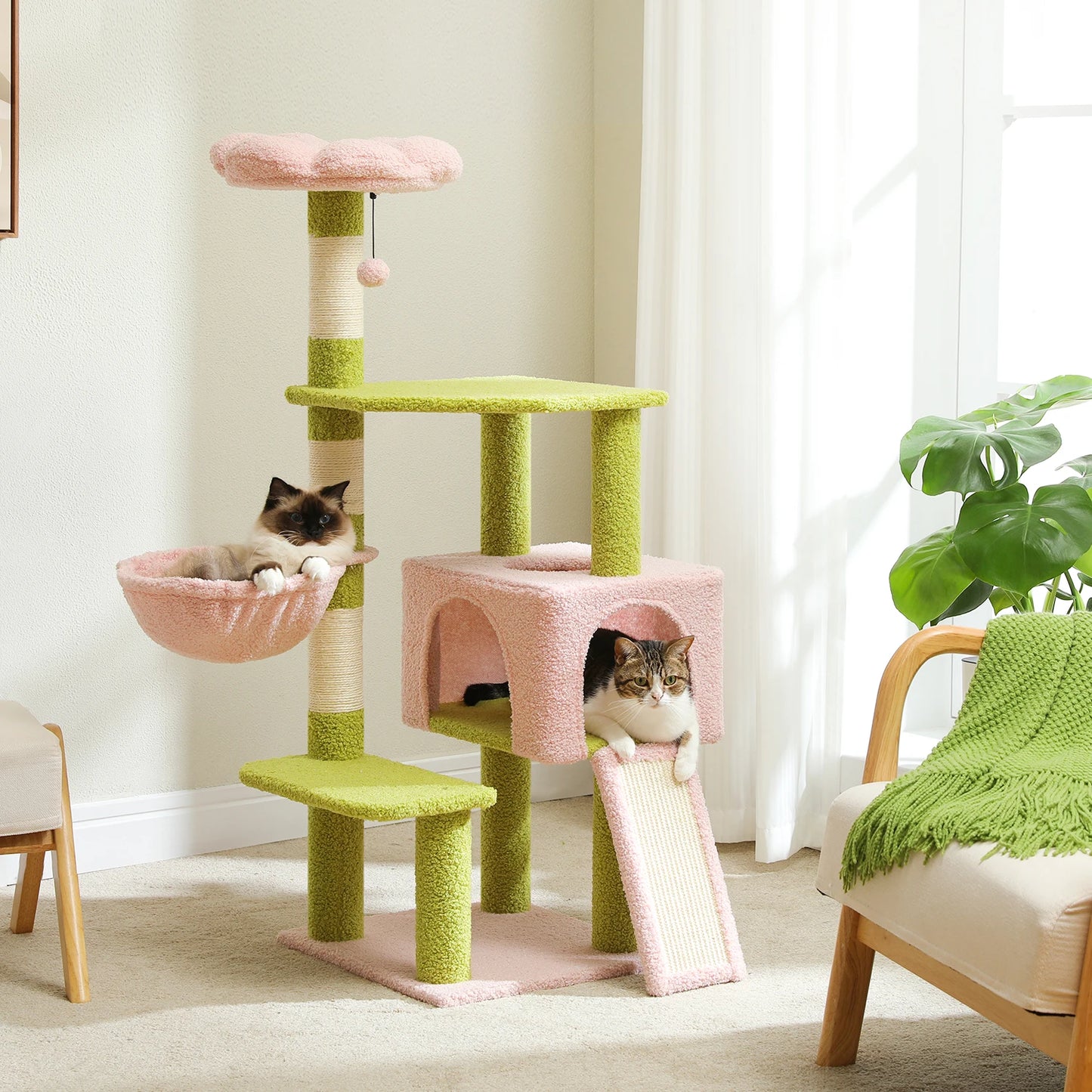 Flower Cat Tree Multi-Level Tower with Sisal Scratching Posts - front view