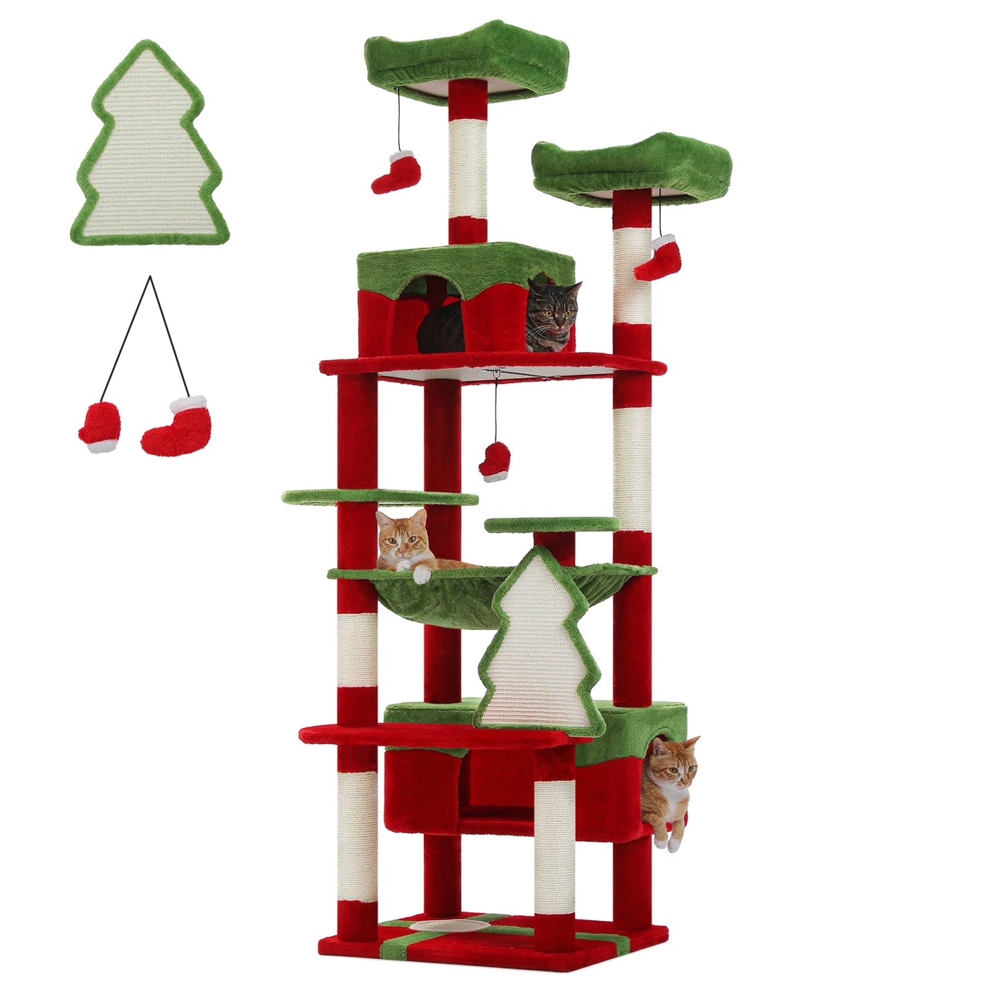Christmas Cat Tree with Sisal Posts, Condo & Hammock