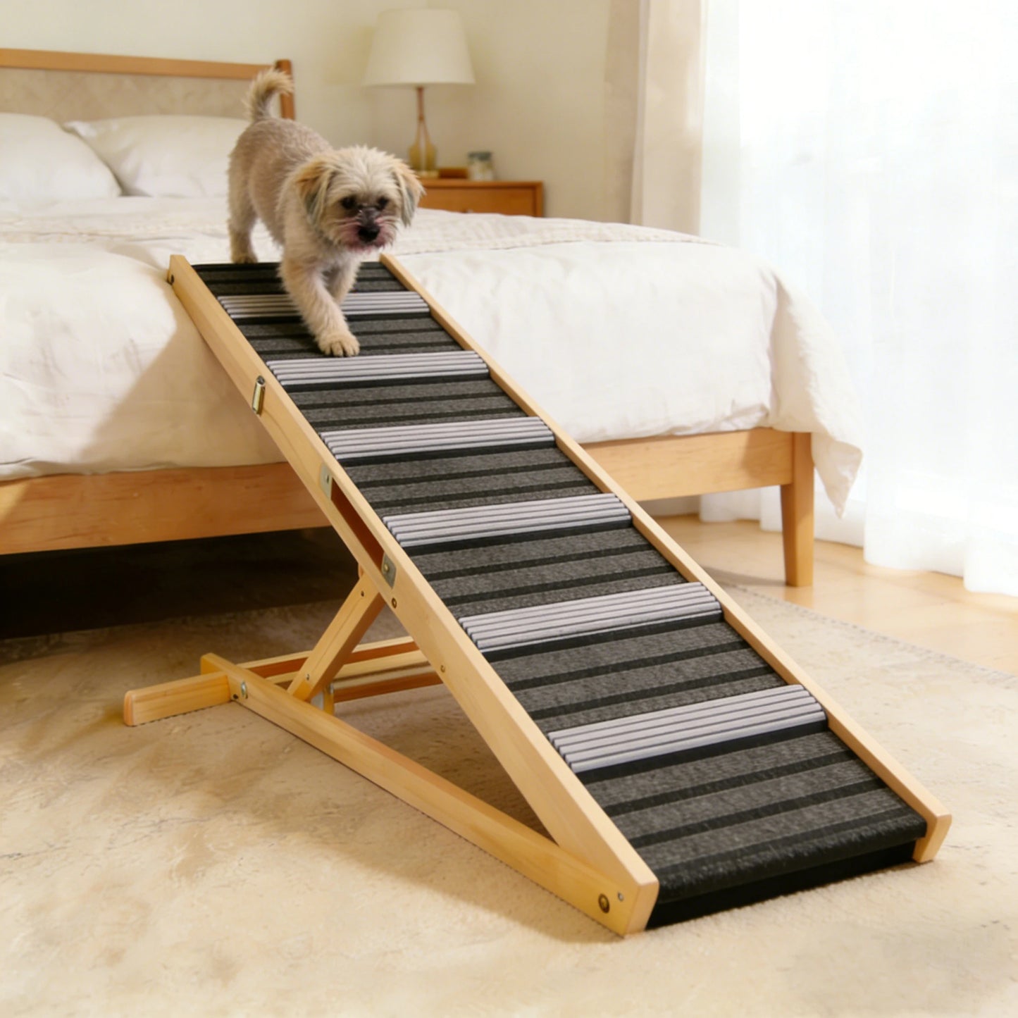 Ye (UPGRADED) Dog Ramp: Extra Wide, Excellent Traction, Non-Slip Rubber. For Bed, Couch, Car. 16" Wide, Holds 80lb. Adjustable, Foldable. Ideal for Small Dogs.