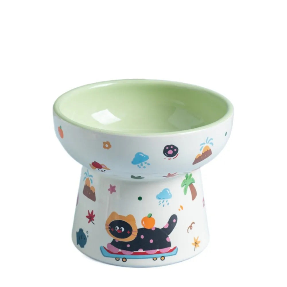 Elevated Ceramic Pet Bowl with Flat or Slanted Mouth - top-down view