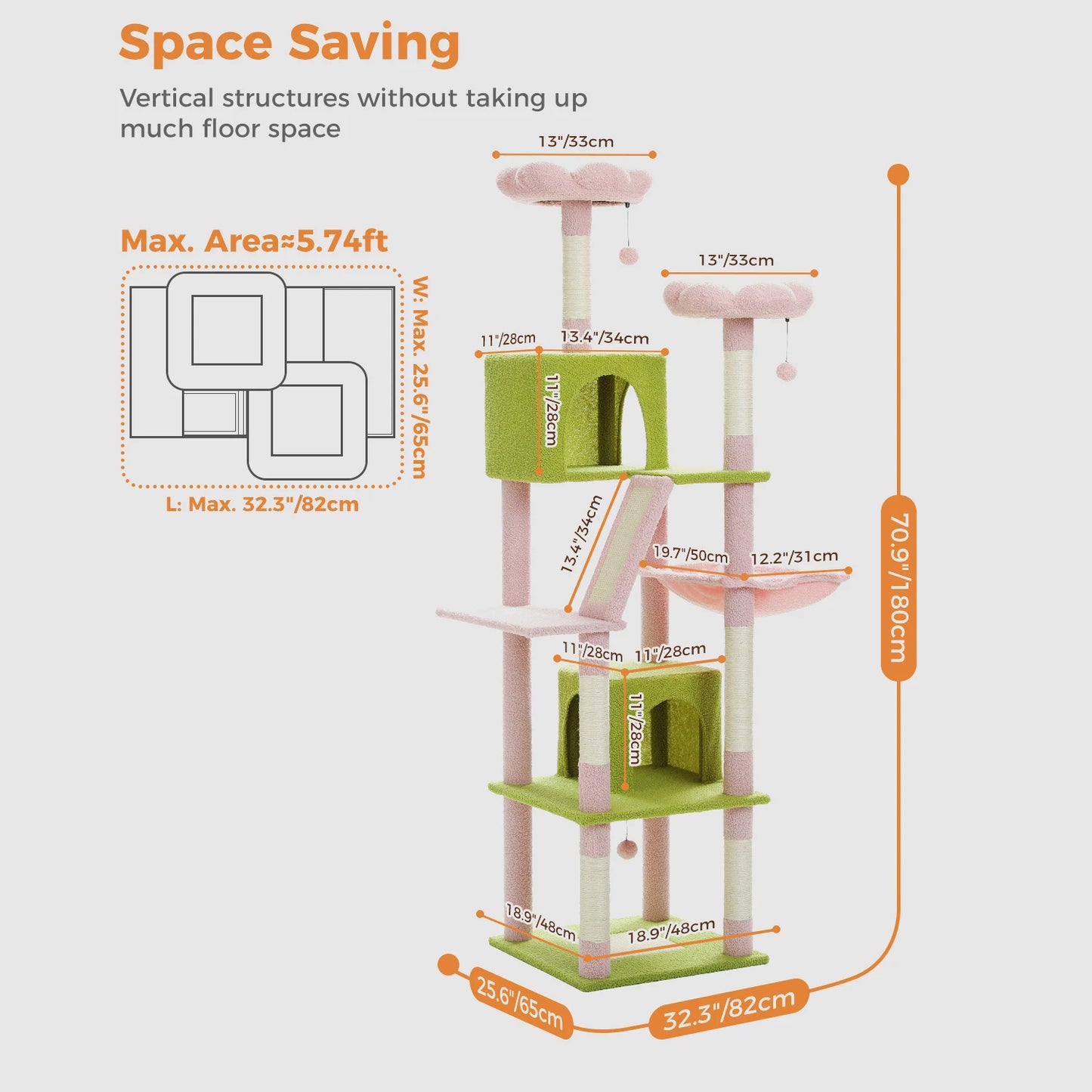 Multi-Level Cat Tree Tower with Condo, Hammock & Scratching Board