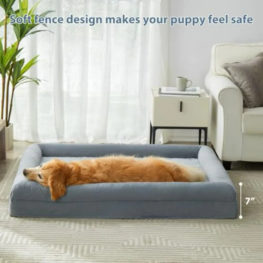 XL Extra Large Dog Bed, Washable Dog Couch with Removable Waterproof Cover, Orthopedic Large Pet Sofa Bed with Bolster Sides fo