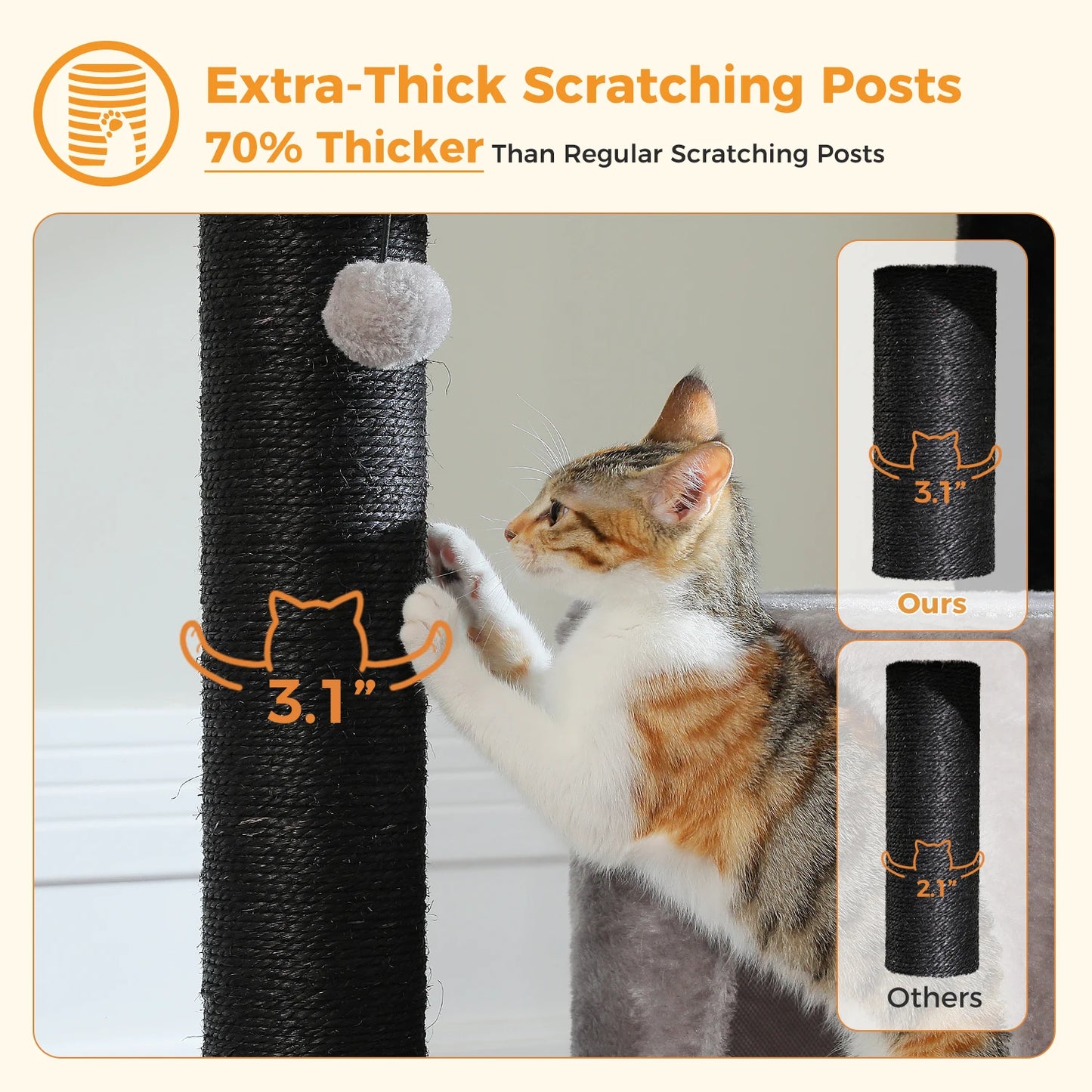 Heavy-Duty Large Cat Tree Tower with Condo, Hammock & Posts