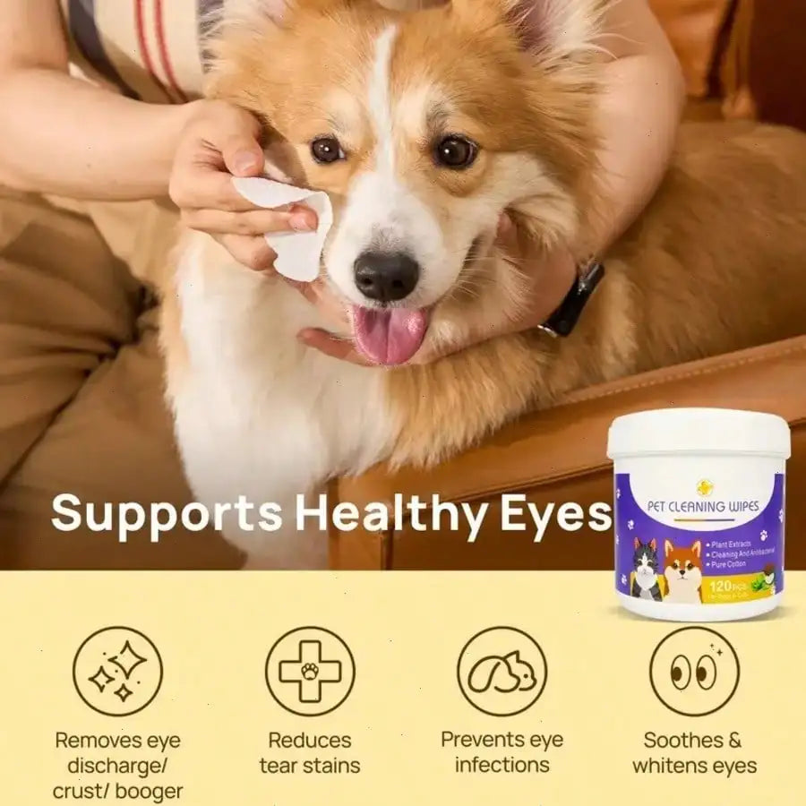 120 Gentle Pet Wipes: Natural & Soothing Eye, Face & Mouth Cleaning for Dogs & Cats - Tear Stain Remover, Ear & Tooth Finger Wipes, Pet Grooming Supplies