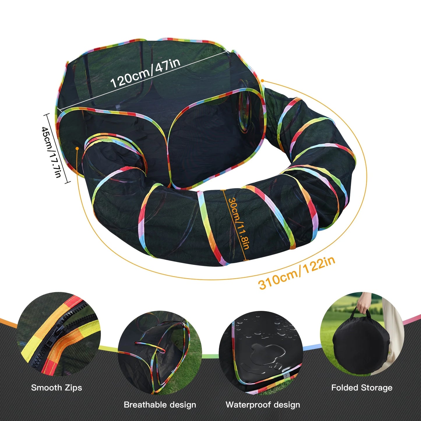 Cat Tunnel, Outdoor Cat Enclosures Playground, Rainbow Cat Playpen For Cats, Kitty And Small Animals, Include Portable Cat Tent With Circle Cat Tunnel JUYHGV