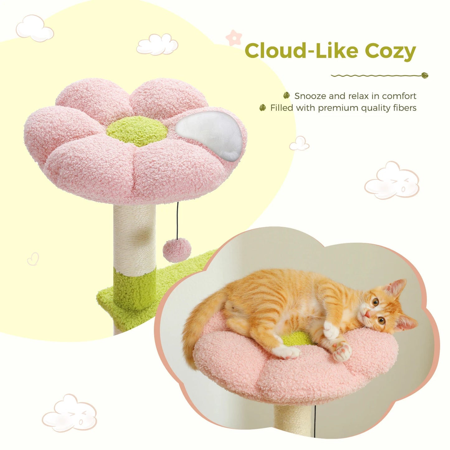 Flower Cat Tree Multi-Level Tower with Sisal Scratching Posts
