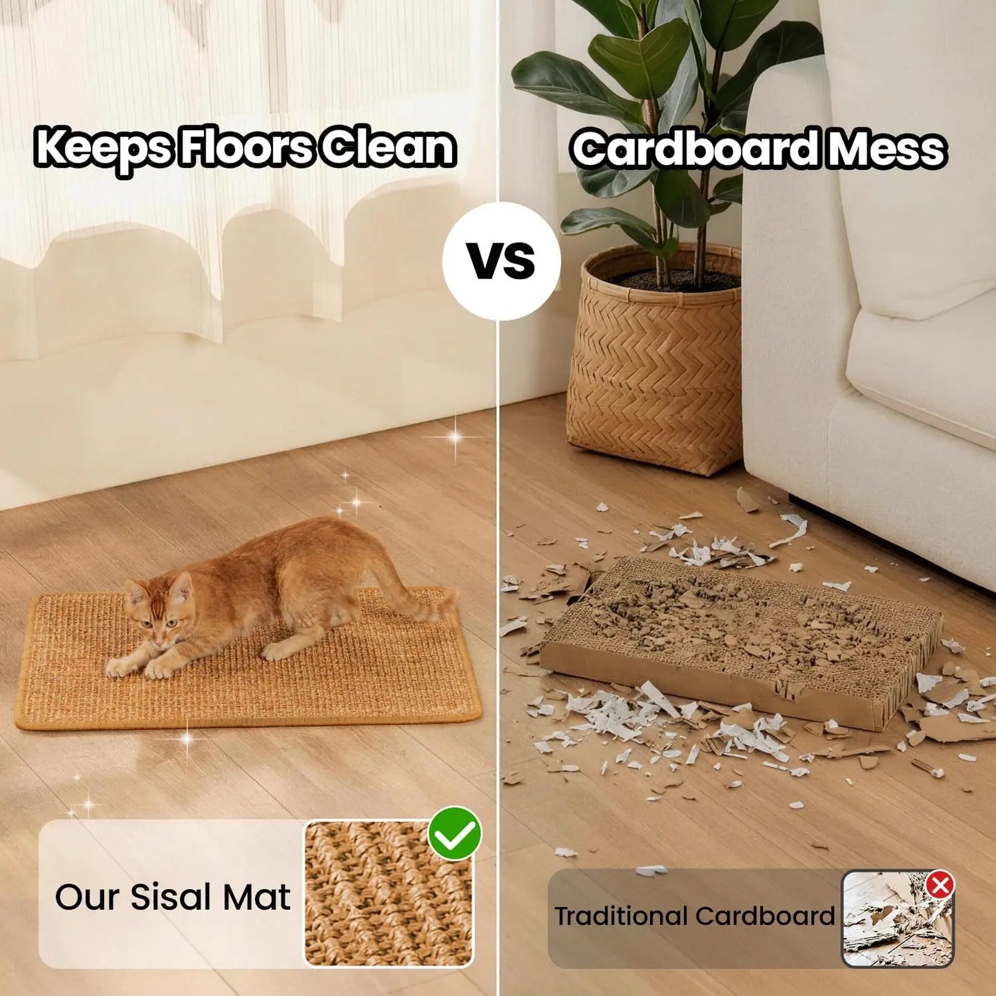 Sisal Cat Scratcher Mat, Wall Mounted Scratch Pad for Indoor Cats, Furniture Protector, Medium Brown