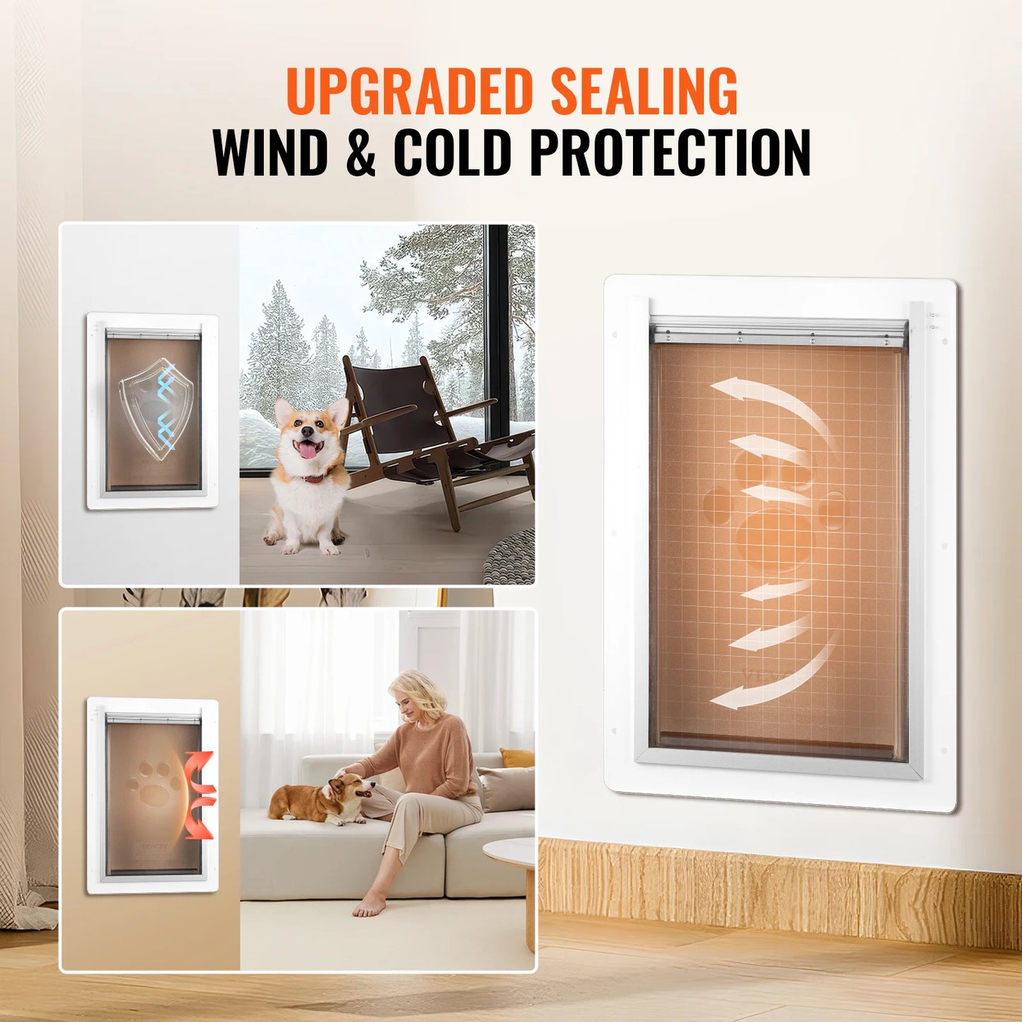Metal Frame Weatherproof Dog Door with Lock & 3-Flap System