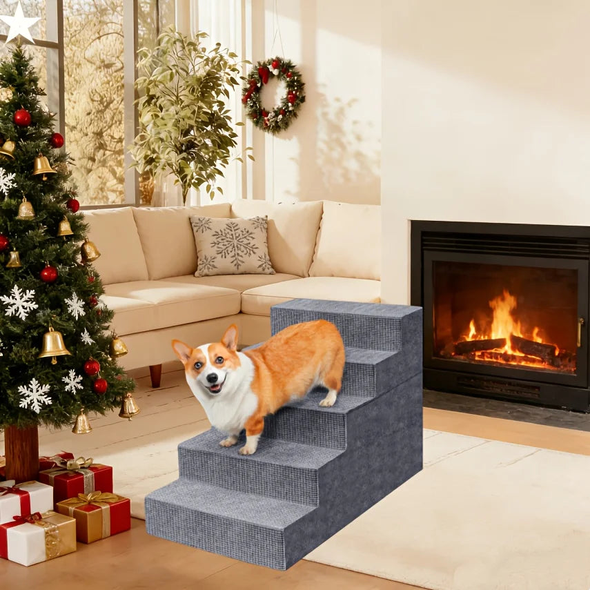 Dog Stairs for Small Dogs And Cats, Non-Slip Bottom Pet Steps for High Beds And Couch, High-Density Foam Pet Steps Grey