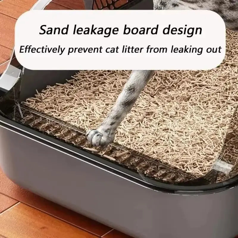 Semi-Enclosed Splashproof Cat Litter Box with High Sides