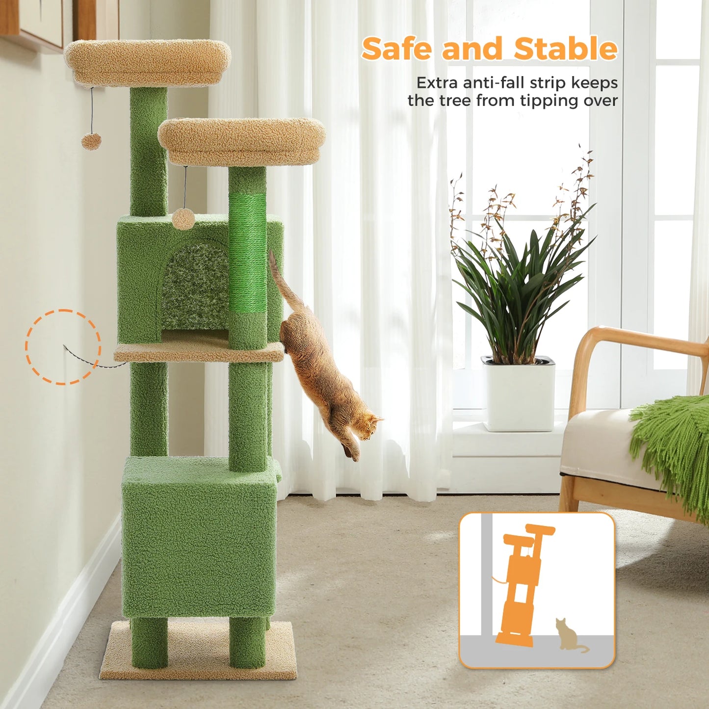 Cactus Cat Tree 133cm with Perches, Condos & Scratching Posts