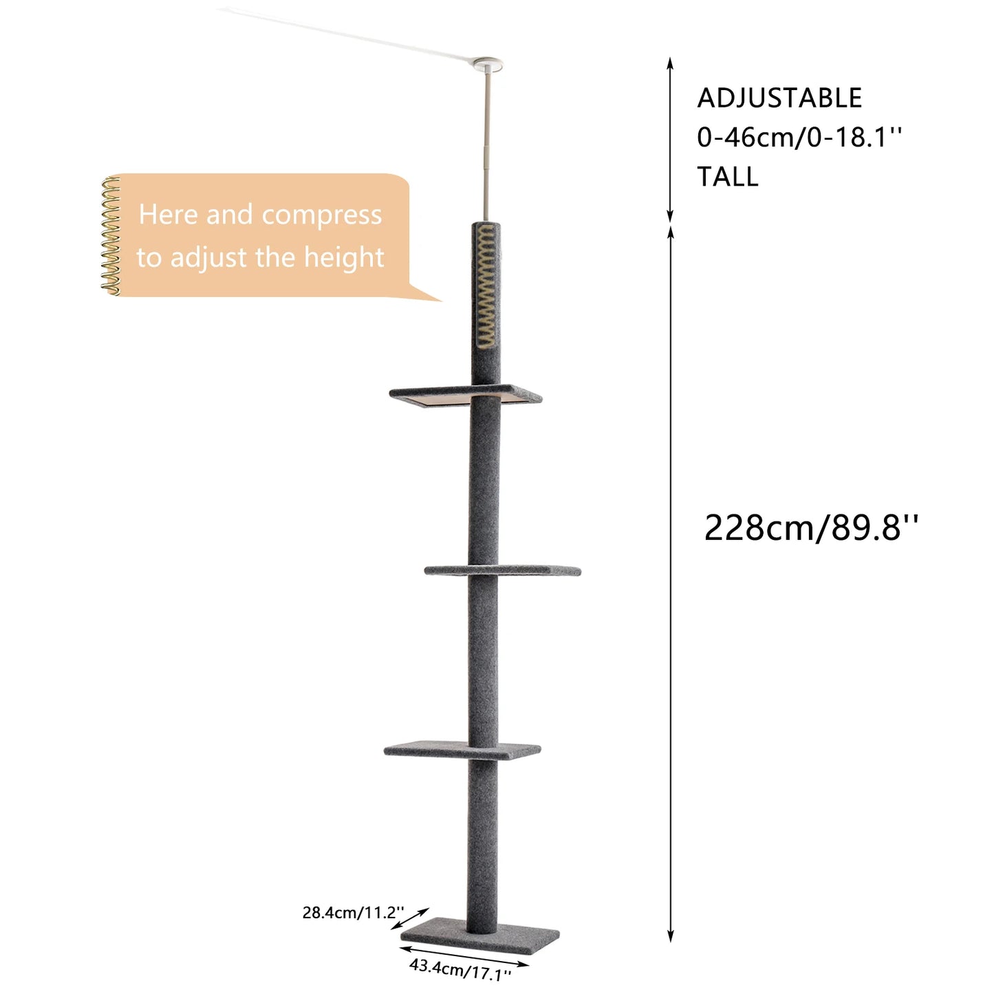 Adjustable Floor-to-Ceiling Cat Tower with Scratching Posts