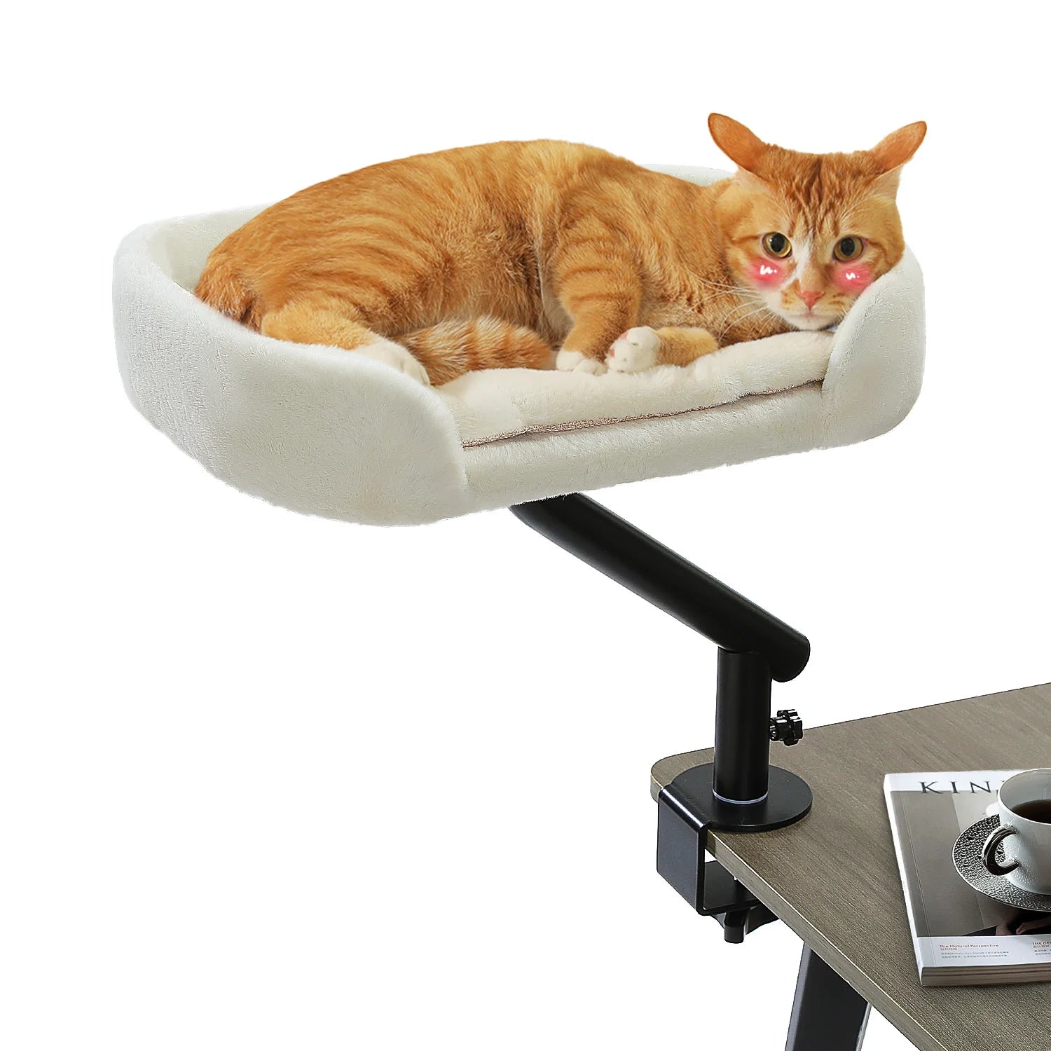 360° Rotatable Cat Desk Bed with Adjustable Stand - front view