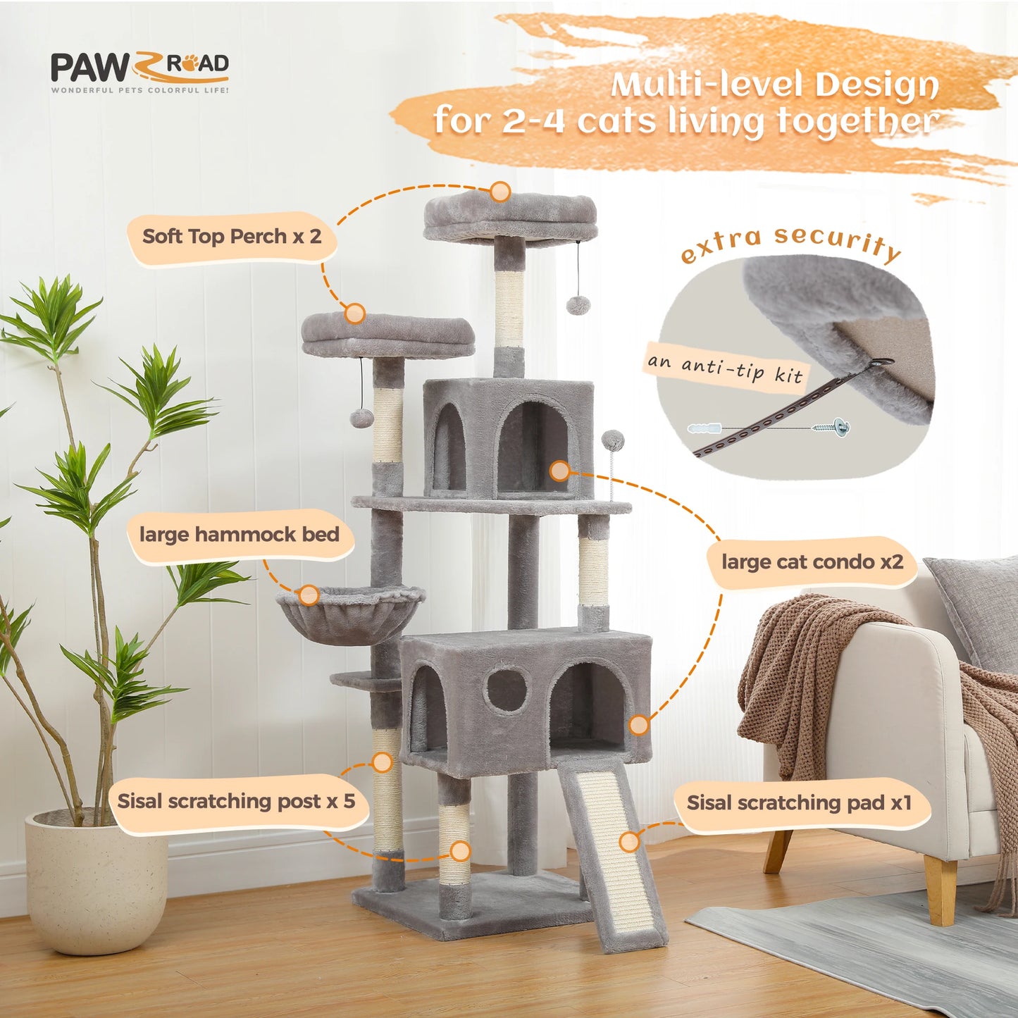 Large Multi-Level Cat Tree Tower with Plush Condo & Perches