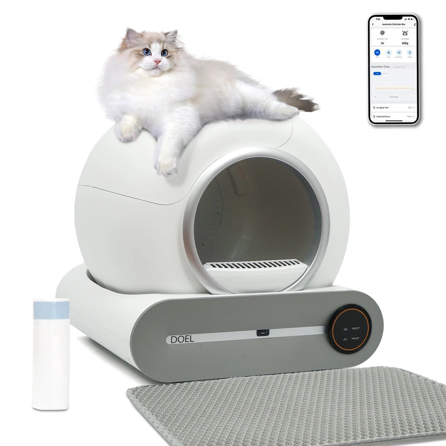 Smart 65L Self-Cleaning Cat Litter Box with WiFi App - front view