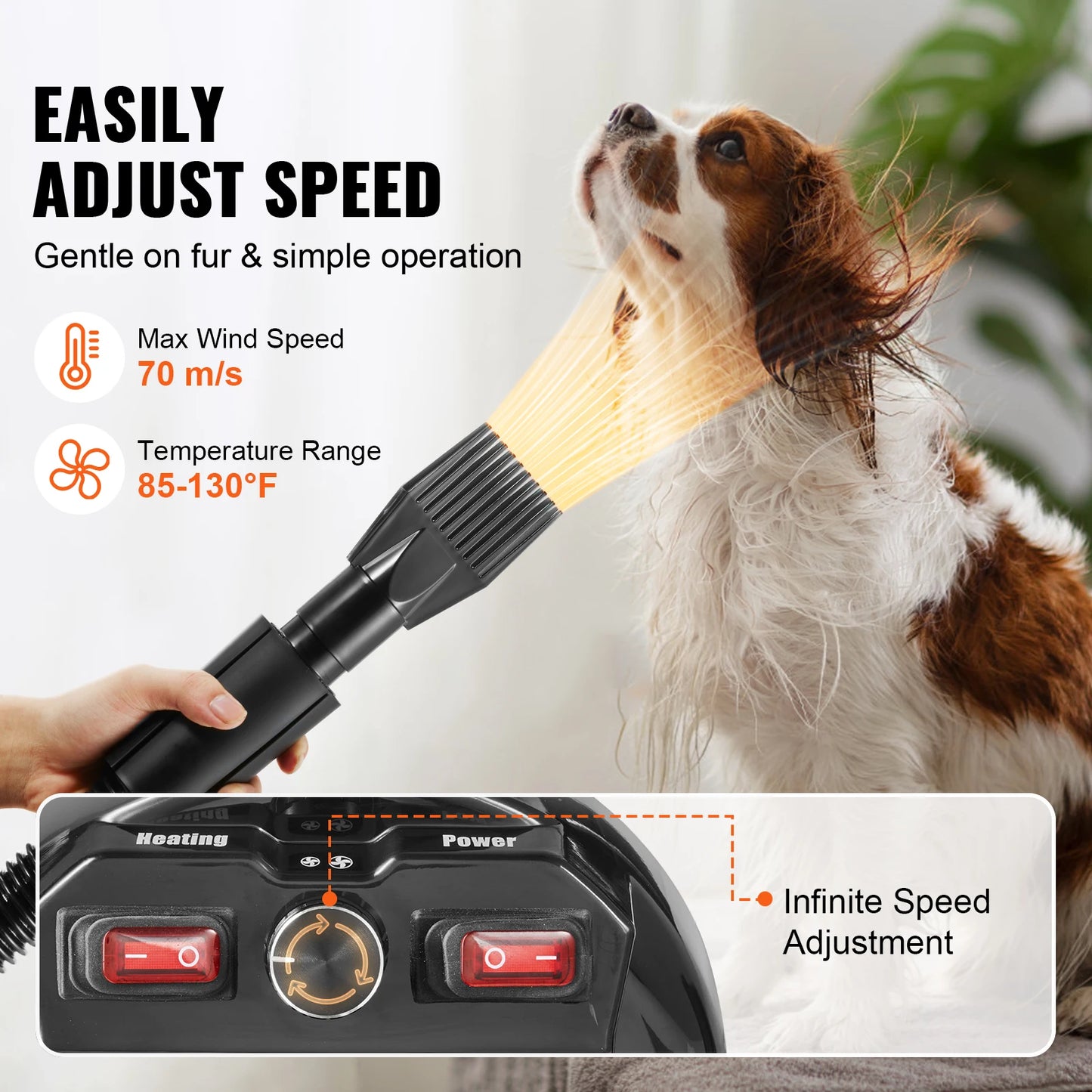 2000W Dog Blow Dryer with Adjustable Speed, Heat & 4 Nozzles