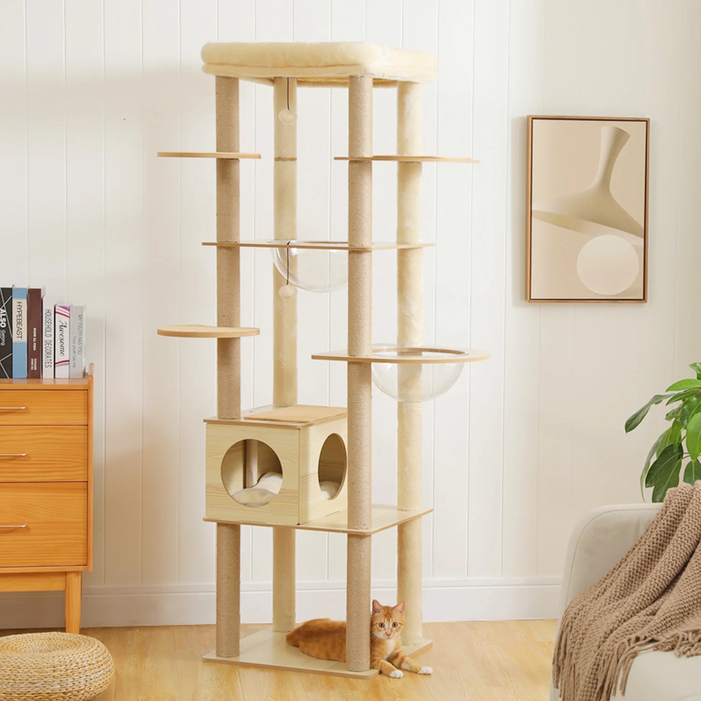 Multi-Level Wood Cat Tree with Condo, Hammock & Perch