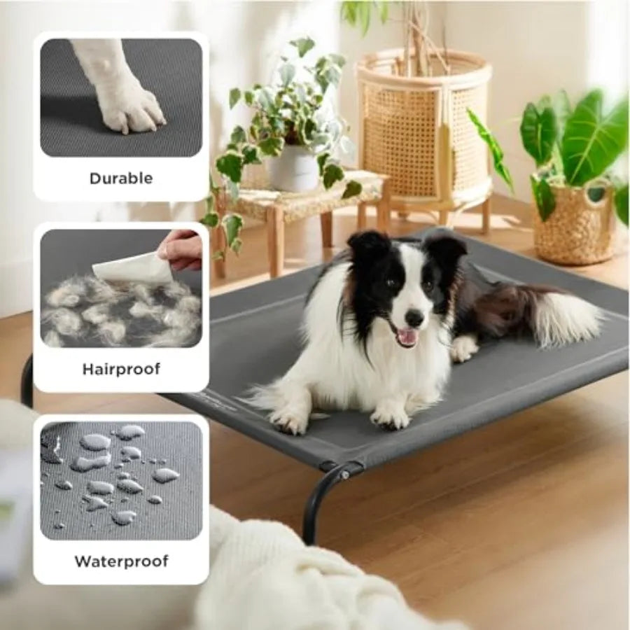 Outdoor Elevated Dog Bed Large Sized Dog Portable Indoor and Outdoor Cooling Raised Cot Pet Hammock Bed with Skid-Resistant Fee
