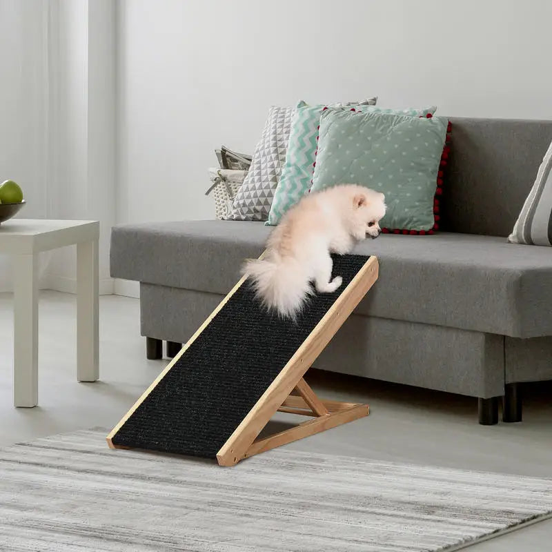 PawHut Elevated Dog Ramp for Bed, Foldable and Height Adjustable Pet Ramp for Cats with Non-Slip Finish, Pine 35.5" L x 16" W x 24" H, Black