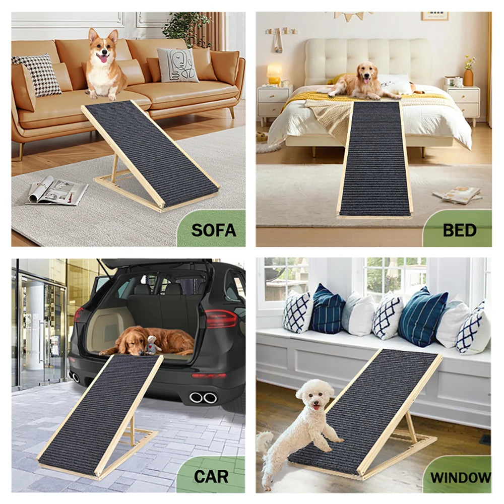 Ye (UPGRADED) Dog Ramp: Extra Wide, Excellent Traction, Non-Slip Rubber. For Bed, Couch, Car. 16" Wide, Holds 80lb. Adjustable, Foldable. Ideal for Small Dogs.