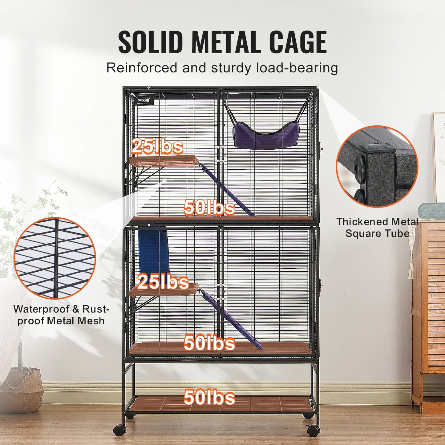 64.6" 4-Tier Rolling Metal Cage for Ferrets & Small Pets