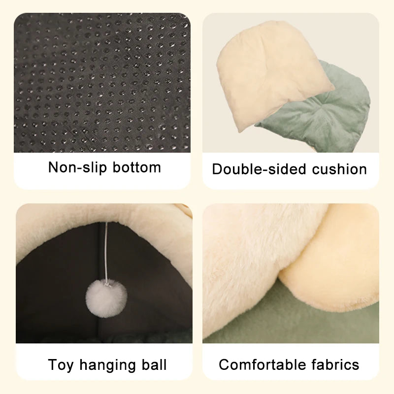 Deep Sleep Cartoon Cat Cave Bed, Foldable & Washable