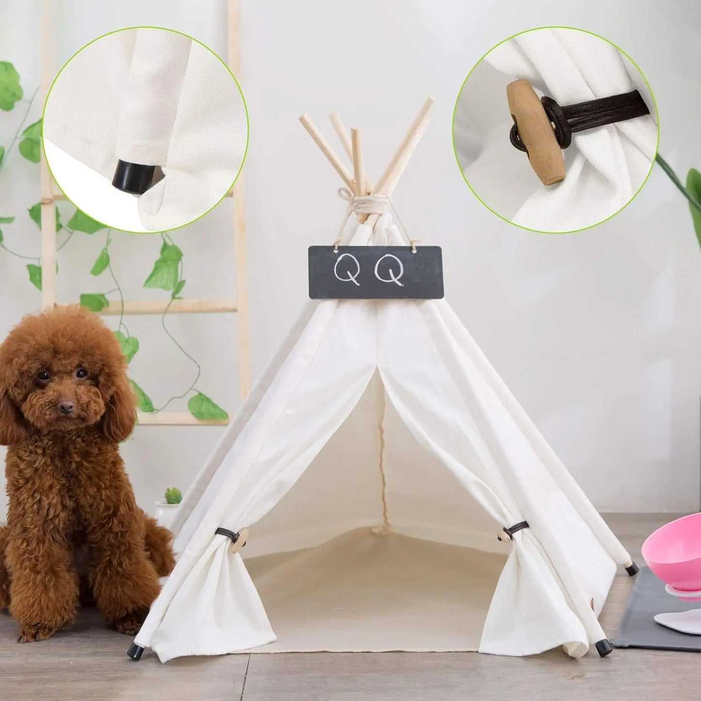 Portable Pet Teepee Bed with Thick Cushion, Fits Cats & Small Dogs Up to 15lbs