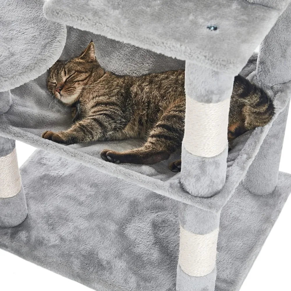 46.5" Multi-Level Cat Tree with Sisal Posts, Plush Perches, Hammock & Condo, Light Gray