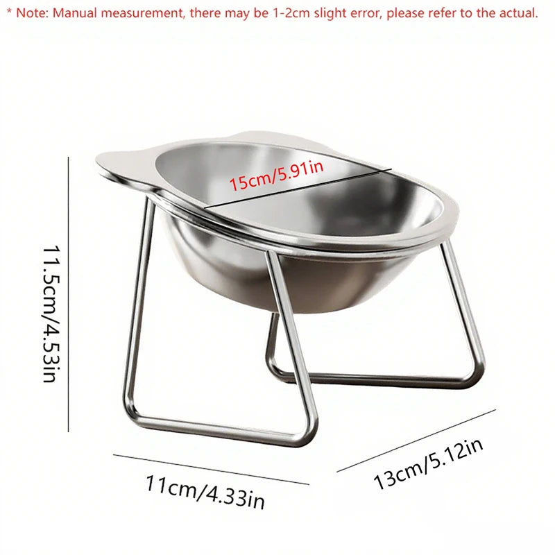 Tilted Stainless Steel Cat Bowl with Raised Metal Stand