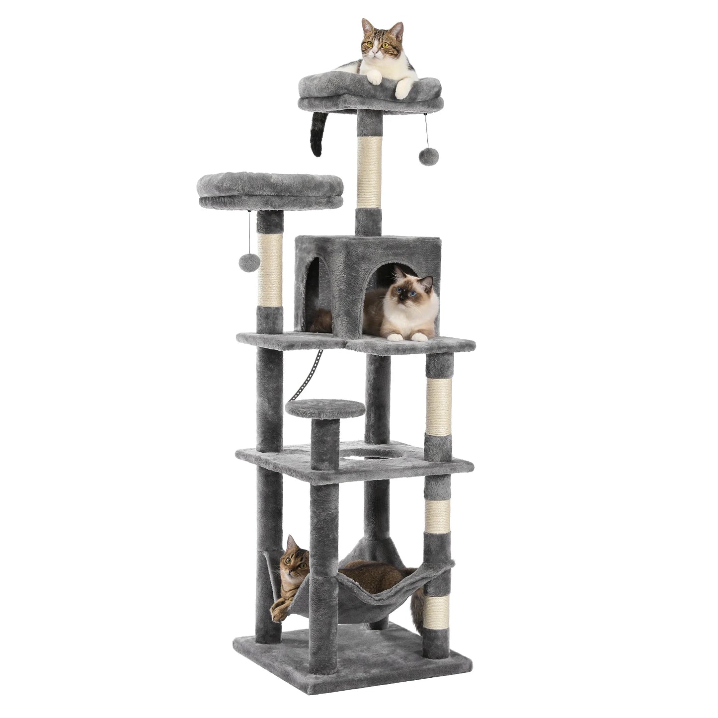 Large Multi-Level Cat Tree with Plush Condos, Perches & Caves