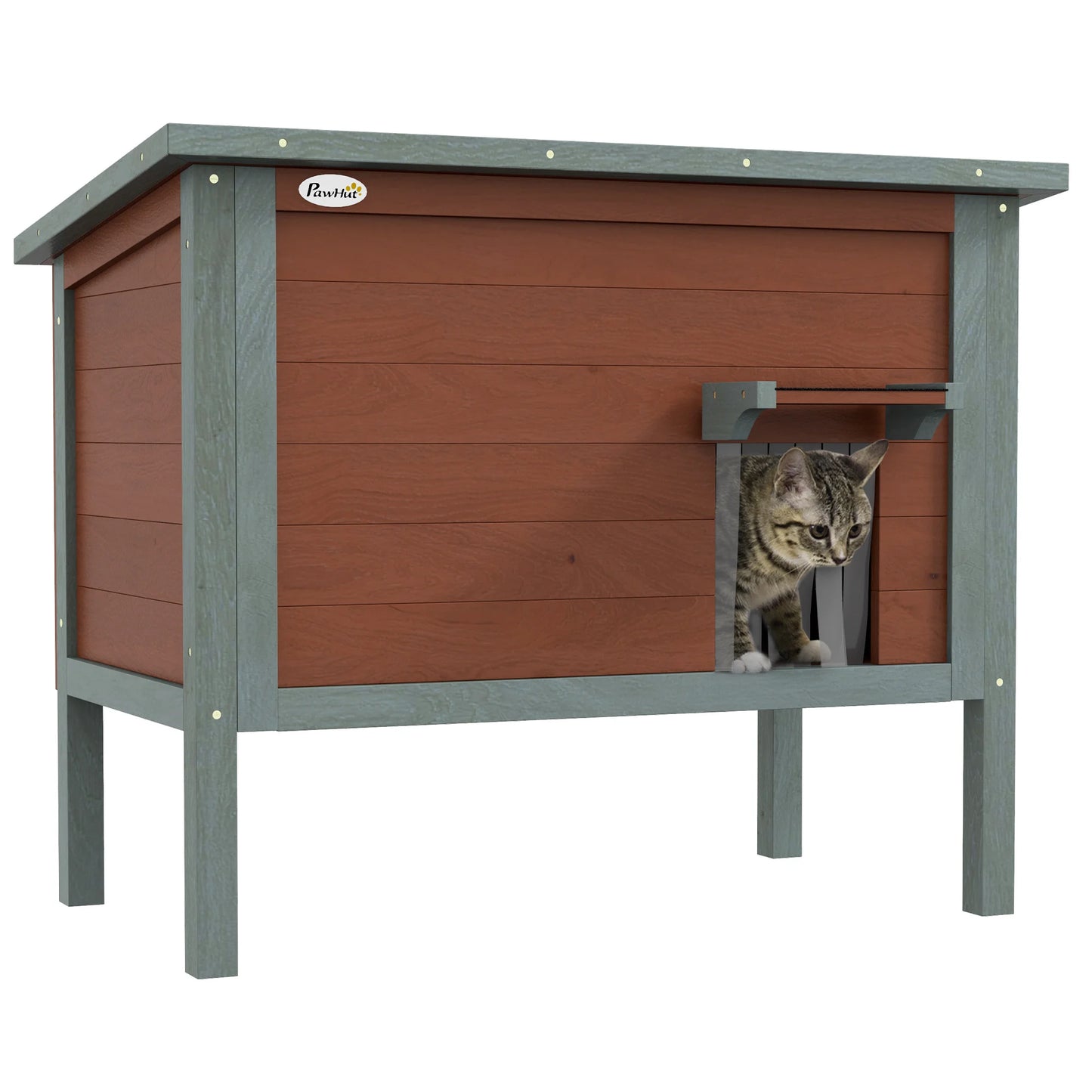 Outdoor Cat House, Wooden Feral Cat House w/ Removable Floor, Brown