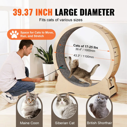 Ye 43.3" Large Yellow Cat Exercise Wheel - Indoor Cat Treadmill
