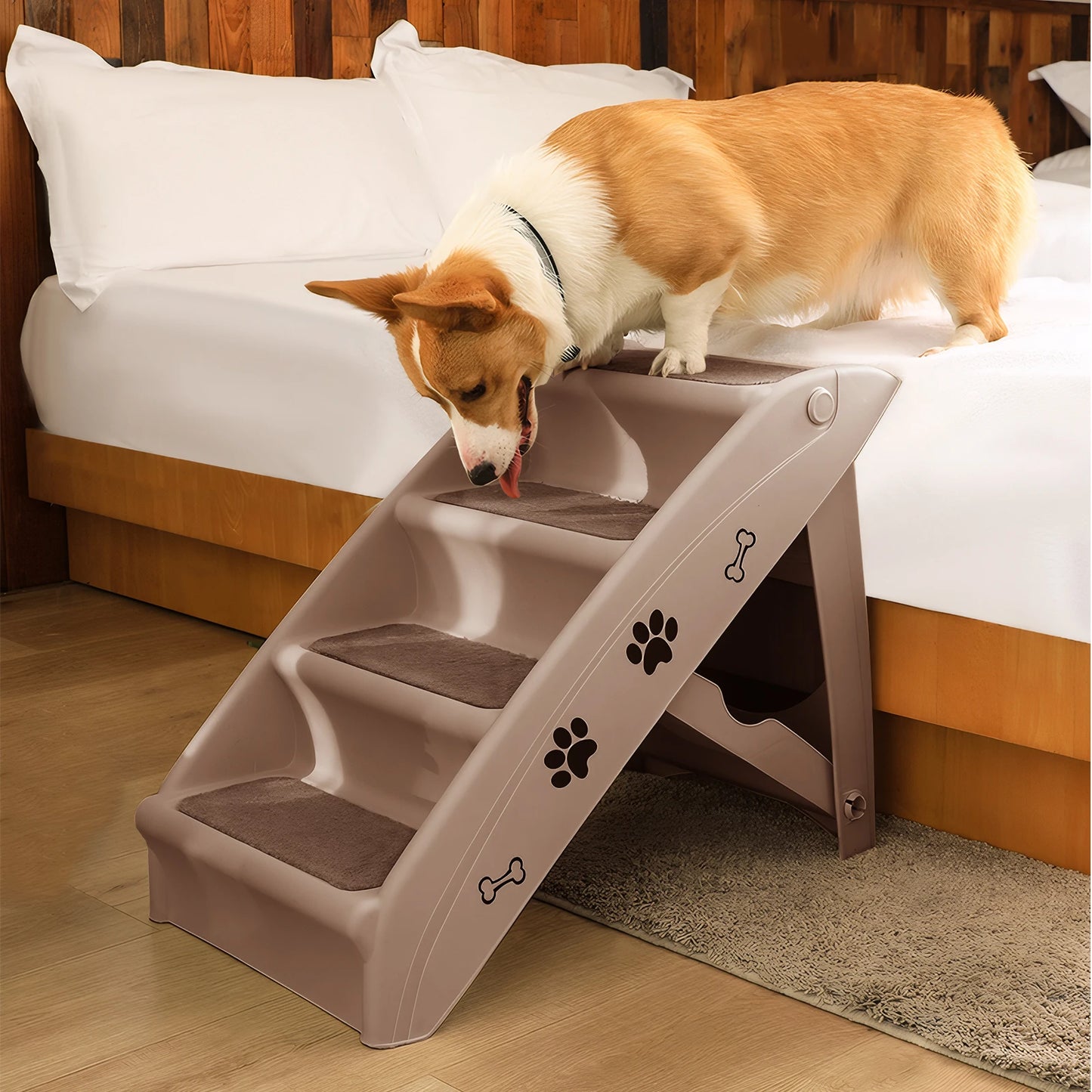 4-Step Pet Dog Stairs Folding Cat and Dog Steps Non-Slip Dog Stairs Ramp Sofa Ladder Pet Furniture for High Bed Chair Couch Sofa