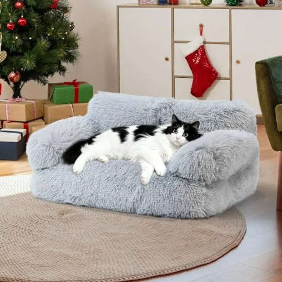 Large Cat Beds for Indoor Cats, Dog Couch Bed, Cute Cat Couch Sofas for Less 20lbs Kitten Puppy, Small Dog Sofas and Chairs wit