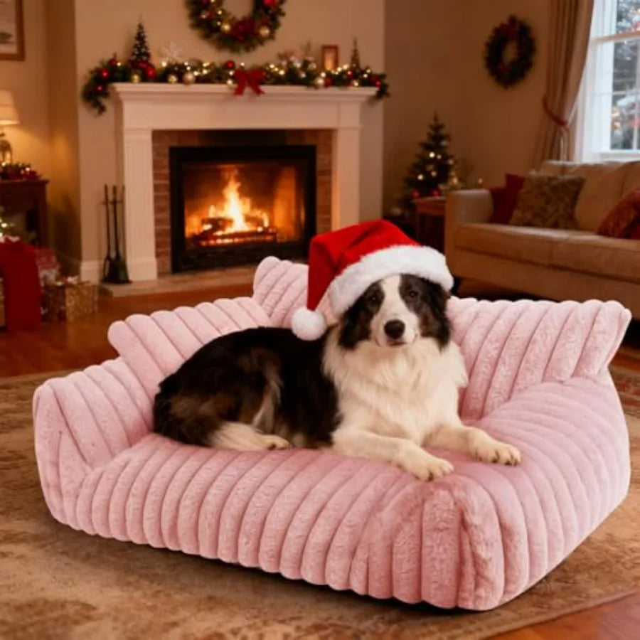 Cute Cat Couch Bed for Indoor Cats, Fluffy Pet Cat Sofa with Premium Soft Corduroy Fleece, Cute Dog Beds for Dogs, Fuzzy Puppy