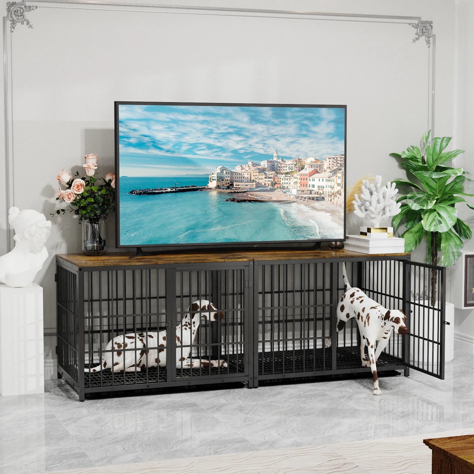 Furniture-Style Dog Crate with Removable Tray - lifestyle in-use shot