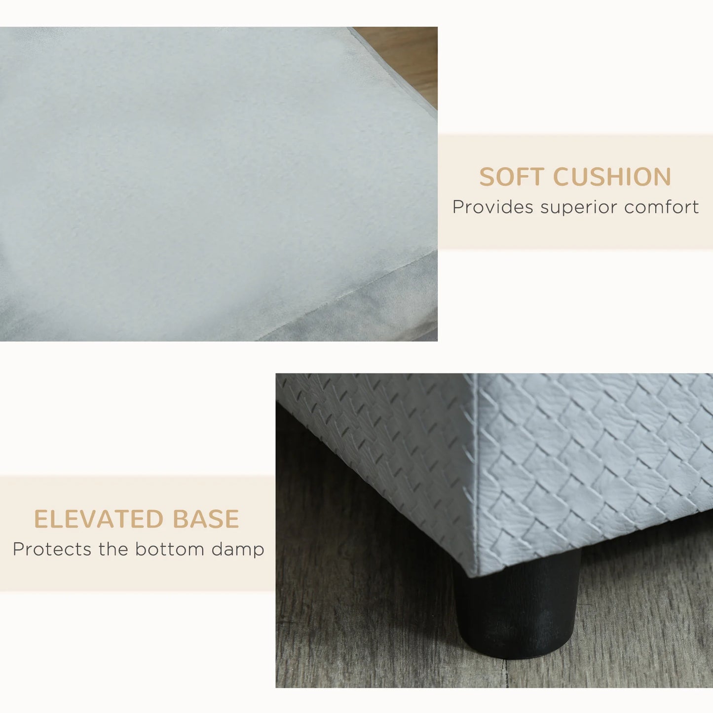 Luxury Dog Sofa Bed with Hidden Storage 2 Soft Foam Modern Pet Furniture for Puppies Pale Gray