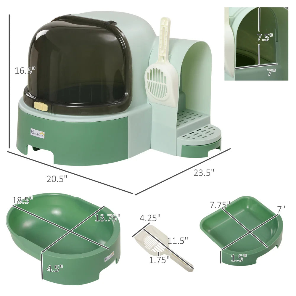PawHut Cat Litter Box with Lid, Covered, Easy to Clean & Open, Including Openable Front Cover, Litter Scoop, Green