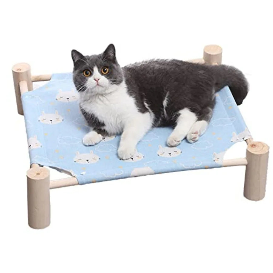 Cat/ Hammock Cat Bed, Wooden Dog Elevated Indoor Outdoor Beds, Raised Cat Cots Furniture Pet Bed Puppy Bed Portable Breathable