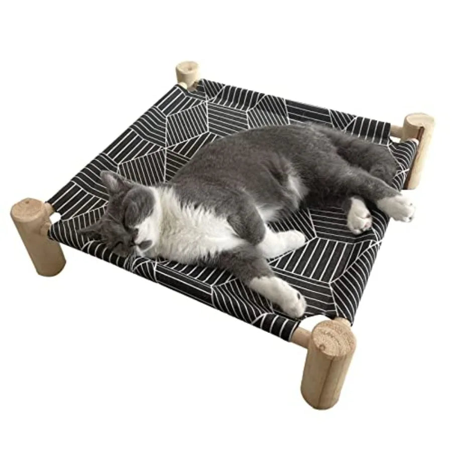 Cat/ Hammock Cat Bed, Wooden Dog Elevated Indoor Outdoor Beds, Raised Cat Cots Furniture Pet Bed Puppy Bed Portable Breathable