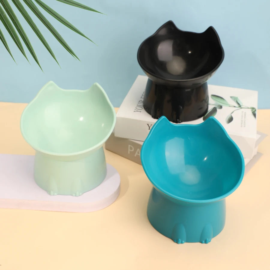Elevated Anti-Tip Cat Bowl with Tilted Edge for Neck Comfort