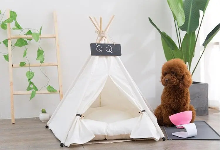 Portable Pet Teepee Bed with Thick Cushion, Fits Cats & Small Dogs Up to 15lbs
