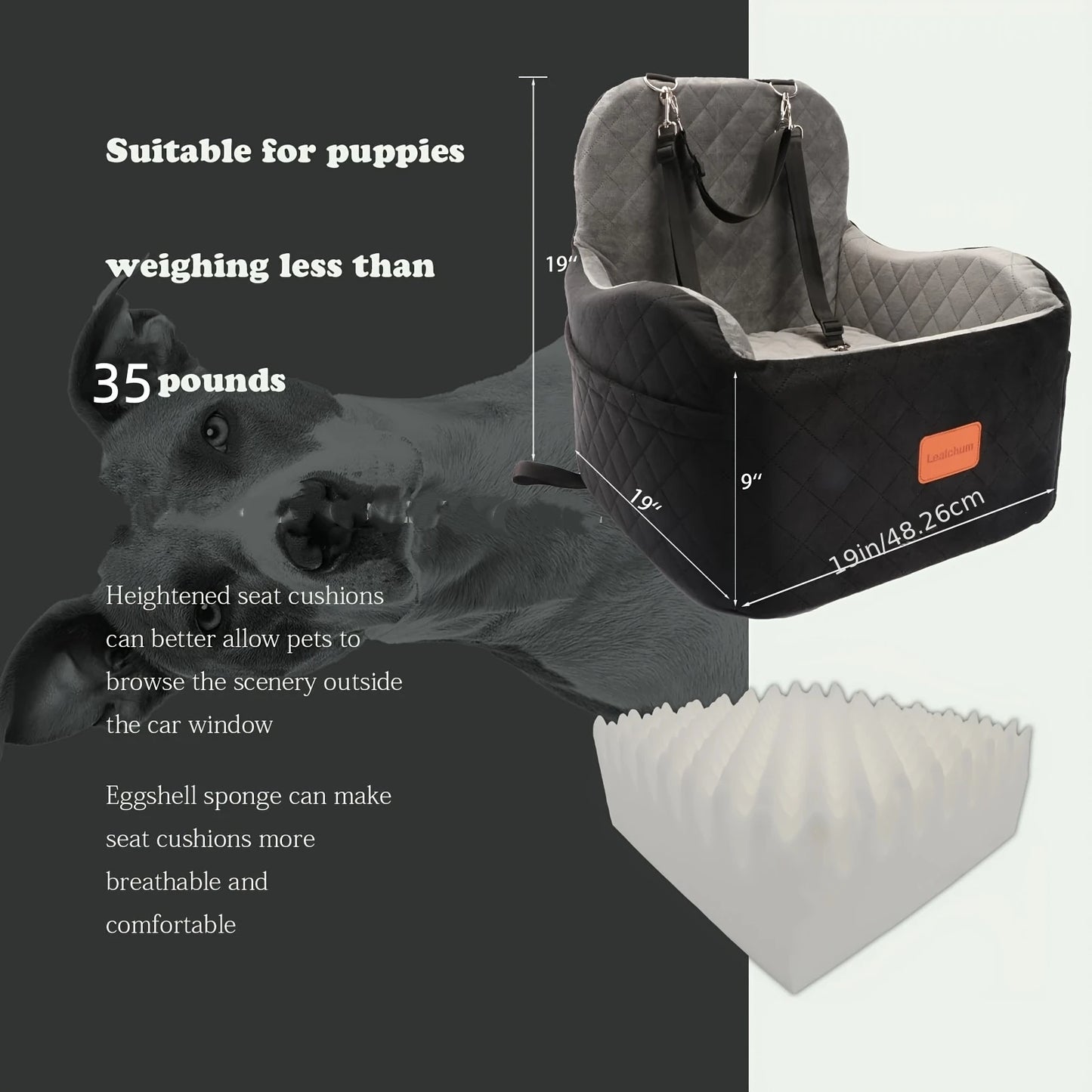 Dog Booster Car Seat for S/M Dogs Up to 35lbs, Soft 6in Elevated Cushion, Fits In Front/Back Seat, Fully Detachable And Washable, 2 Storage Pockets & 3 Straps, Easy to Install JUYHGV