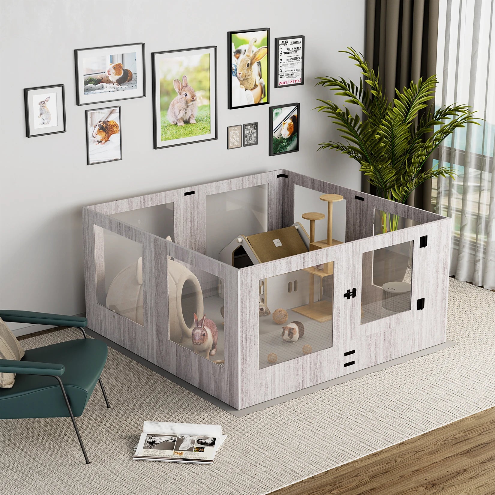 Tempered Glass Dog Playpen with Waterproof Mat main product image