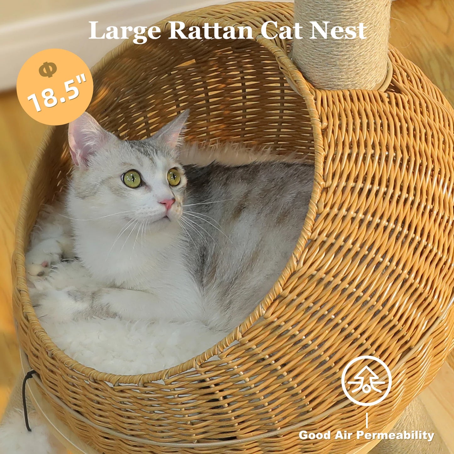 Dinosaur Cat Tree with Sisal Post & Rattan Condo Bed