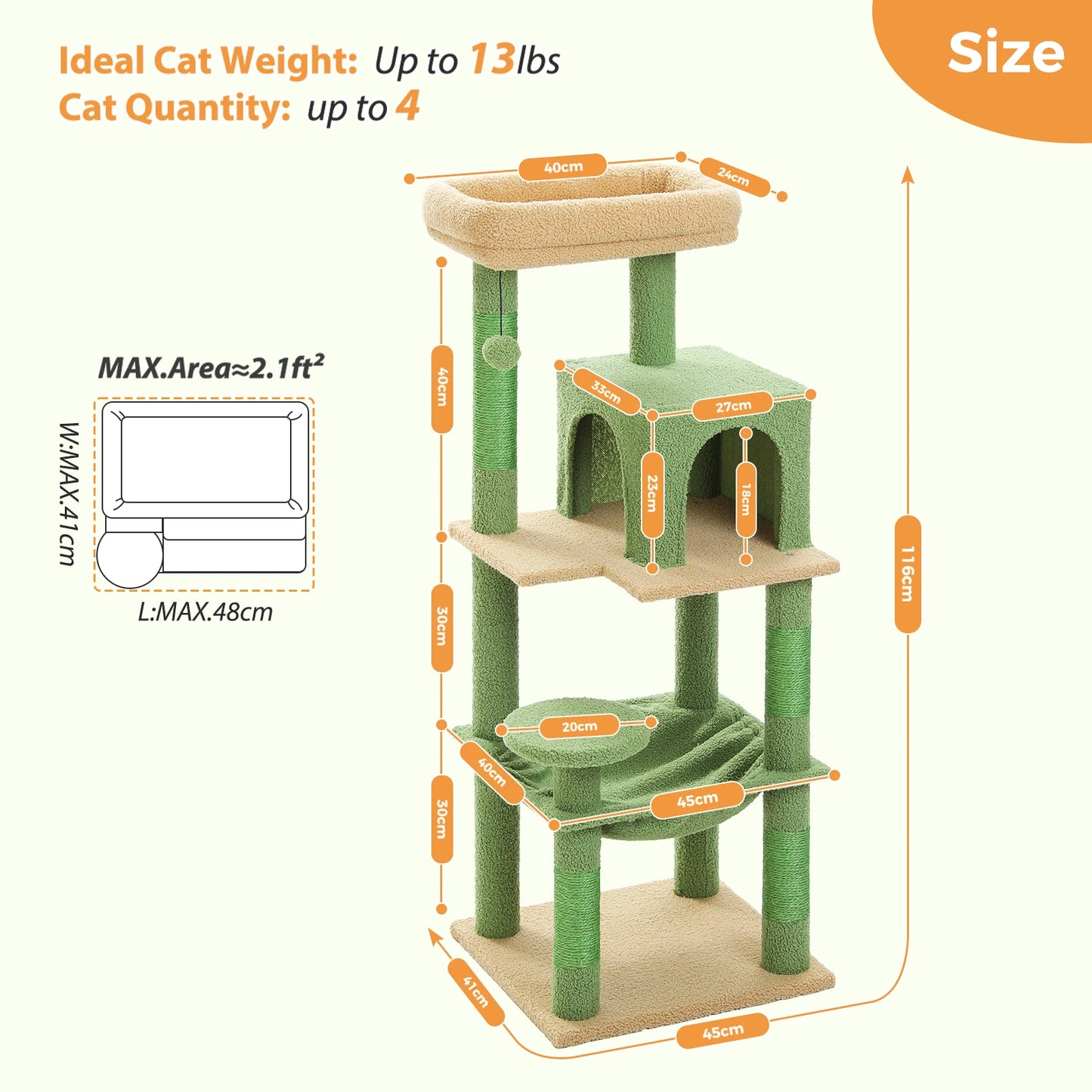5-Level Cat Tree Tower with Hammock & Top Perch