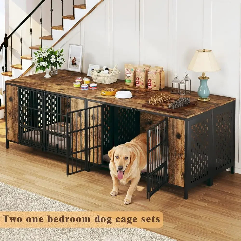 Sturdy Dog Crate for Large Breeds, Rustic Brown, Indoor Use, and Ideal for High Anxiety Dogs