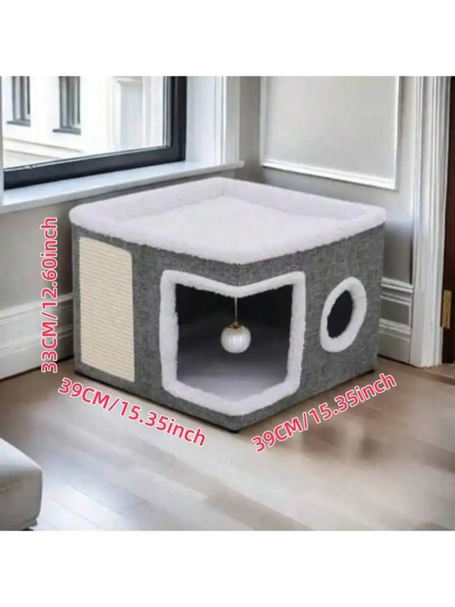 Foldable 4-Season Cat Play Cube with Bed & Tunnel